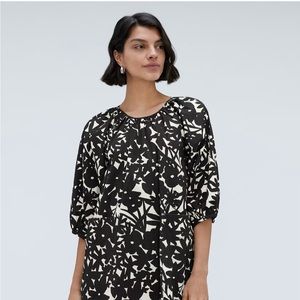 Everlane Black White Abstract Floral Seersucker Puff Sleeve Mini Dress XS